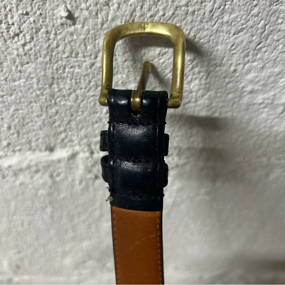 VTG COACH Black/Brown Tanned Cowhide Leather Belt #6600 Brass Buckle Sz 36”/90cm